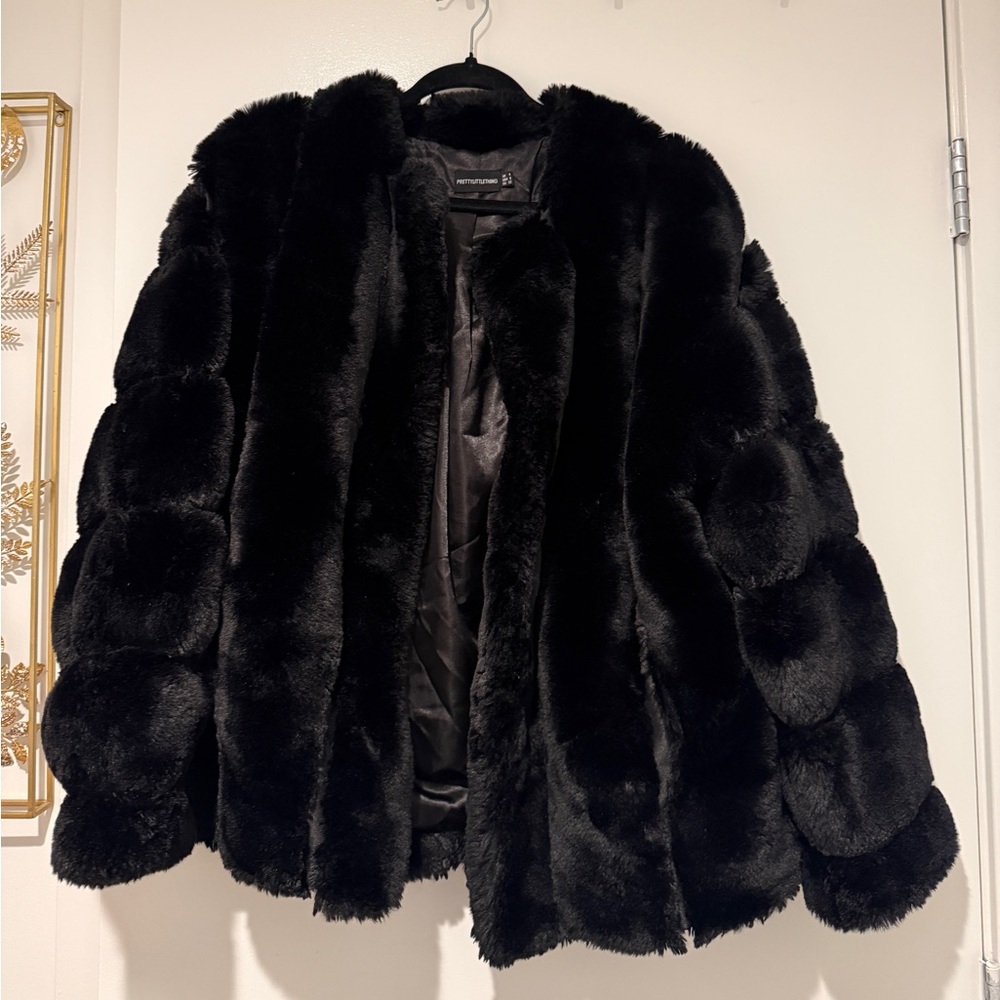PrettyLittleThing Black Fur Jacket